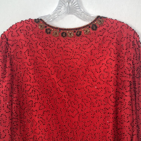 Vintage Laurence Kazer New York Red Beaded Jacket Medium - Picture 7 of 8